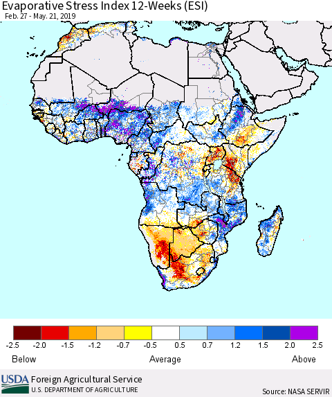Africa Evaporative Stress Index (ESI), 12-Weeks Thematic Map For 5/20/2019 - 5/26/2019