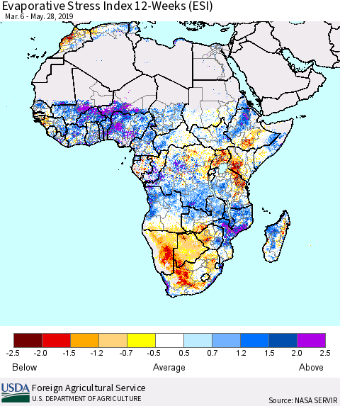 Africa Evaporative Stress Index (ESI), 12-Weeks Thematic Map For 5/27/2019 - 6/2/2019