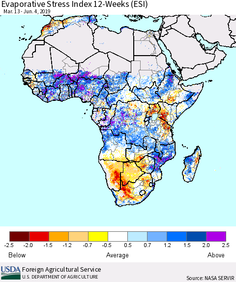 Africa Evaporative Stress Index (ESI), 12-Weeks Thematic Map For 6/3/2019 - 6/9/2019