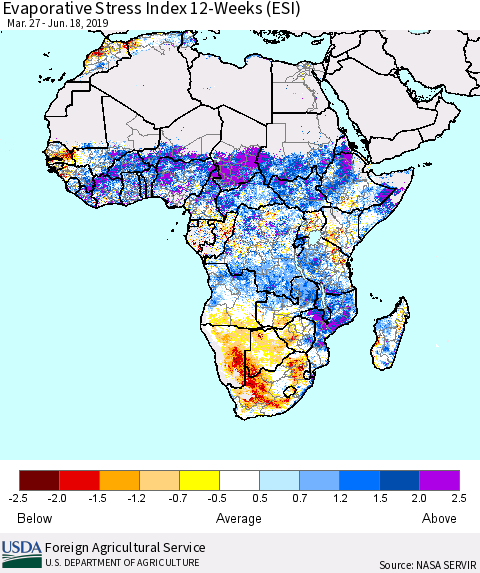 Africa Evaporative Stress Index (ESI), 12-Weeks Thematic Map For 6/17/2019 - 6/23/2019