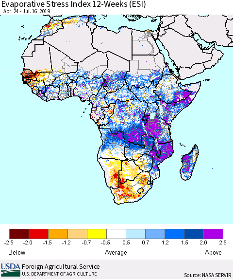 Africa Evaporative Stress Index (ESI), 12-Weeks Thematic Map For 7/15/2019 - 7/21/2019