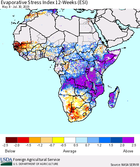 Africa Evaporative Stress Index (ESI), 12-Weeks Thematic Map For 7/29/2019 - 8/4/2019