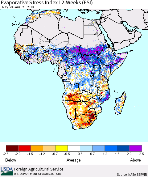 Africa Evaporative Stress Index (ESI), 12-Weeks Thematic Map For 8/19/2019 - 8/25/2019