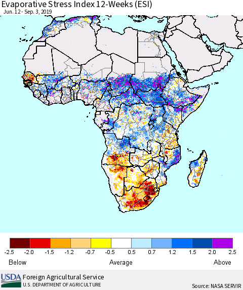 Africa Evaporative Stress Index (ESI), 12-Weeks Thematic Map For 9/2/2019 - 9/8/2019