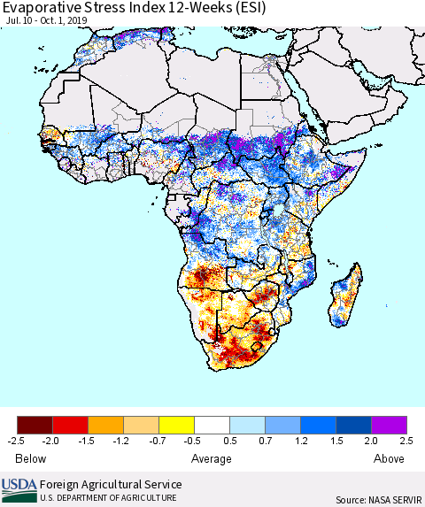 Africa Evaporative Stress Index (ESI), 12-Weeks Thematic Map For 9/30/2019 - 10/6/2019