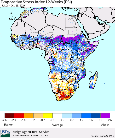 Africa Evaporative Stress Index (ESI), 12-Weeks Thematic Map For 10/14/2019 - 10/20/2019