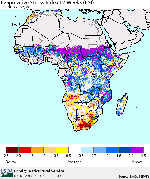 Africa Evaporative Stress Index (ESI), 12-Weeks Thematic Map For 10/21/2019 - 10/27/2019