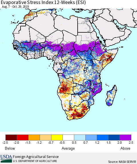 Africa Evaporative Stress Index (ESI), 12-Weeks Thematic Map For 10/28/2019 - 11/3/2019