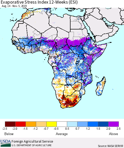 Africa Evaporative Stress Index (ESI), 12-Weeks Thematic Map For 11/4/2019 - 11/10/2019