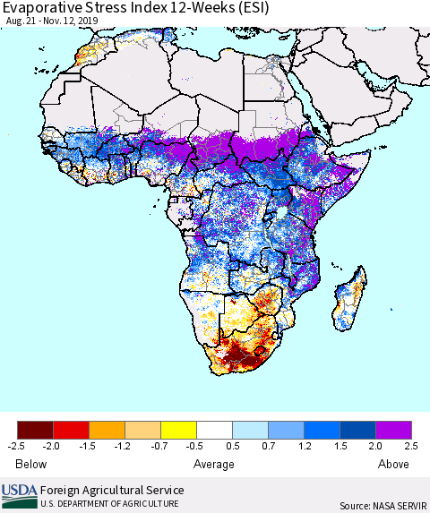 Africa Evaporative Stress Index (ESI), 12-Weeks Thematic Map For 11/11/2019 - 11/17/2019