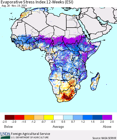 Africa Evaporative Stress Index (ESI), 12-Weeks Thematic Map For 11/18/2019 - 11/24/2019