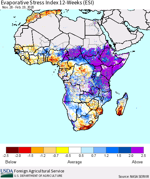 Africa Evaporative Stress Index (ESI), 12-Weeks Thematic Map For 2/17/2020 - 2/23/2020