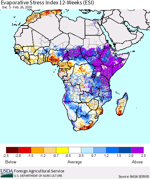 Africa Evaporative Stress Index (ESI), 12-Weeks Thematic Map For 2/24/2020 - 3/1/2020
