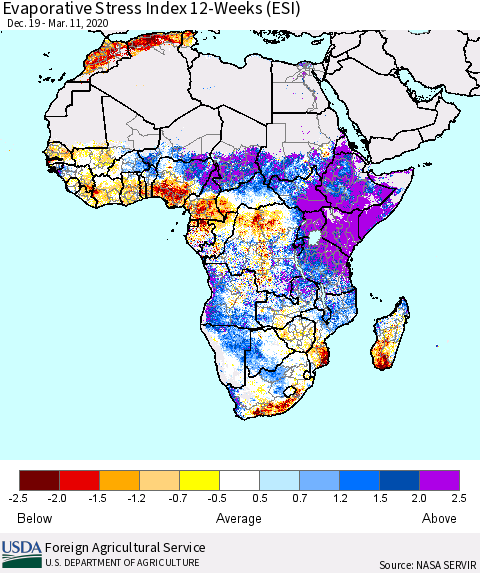 Africa Evaporative Stress Index (ESI), 12-Weeks Thematic Map For 3/9/2020 - 3/15/2020