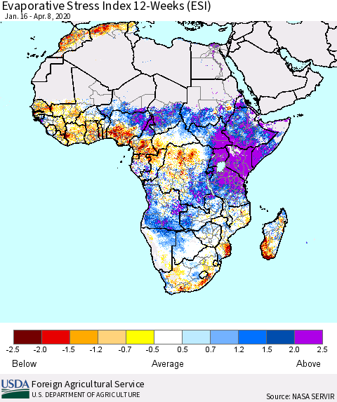 Africa Evaporative Stress Index (ESI), 12-Weeks Thematic Map For 4/6/2020 - 4/12/2020