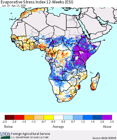 Africa Evaporative Stress Index (ESI), 12-Weeks Thematic Map For 4/13/2020 - 4/19/2020