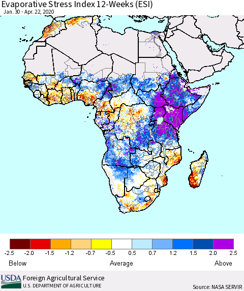 Africa Evaporative Stress Index (ESI), 12-Weeks Thematic Map For 4/20/2020 - 4/26/2020