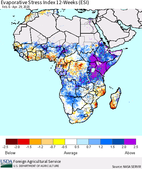 Africa Evaporative Stress Index (ESI), 12-Weeks Thematic Map For 4/27/2020 - 5/3/2020