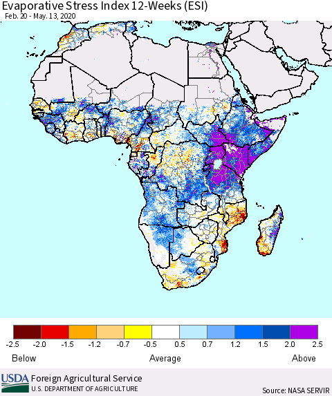 Africa Evaporative Stress Index (ESI), 12-Weeks Thematic Map For 5/11/2020 - 5/17/2020