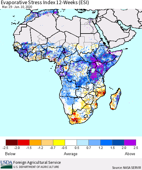 Africa Evaporative Stress Index (ESI), 12-Weeks Thematic Map For 6/8/2020 - 6/14/2020