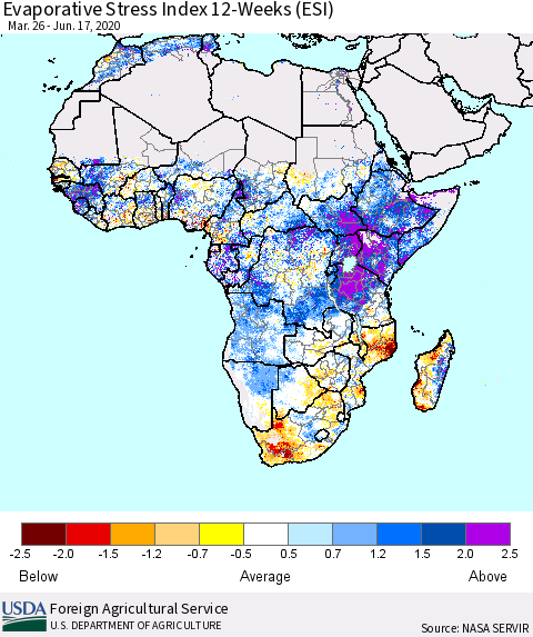 Africa Evaporative Stress Index (ESI), 12-Weeks Thematic Map For 6/15/2020 - 6/21/2020