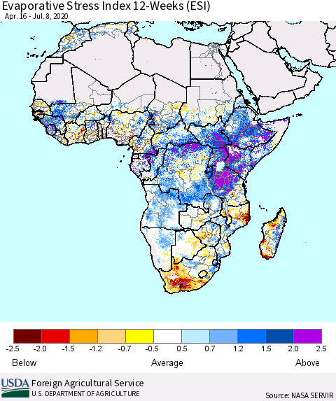 Africa Evaporative Stress Index (ESI), 12-Weeks Thematic Map For 7/6/2020 - 7/12/2020