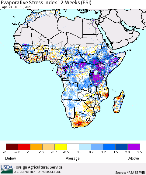 Africa Evaporative Stress Index (ESI), 12-Weeks Thematic Map For 7/13/2020 - 7/19/2020