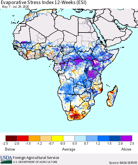 Africa Evaporative Stress Index (ESI), 12-Weeks Thematic Map For 7/27/2020 - 8/2/2020