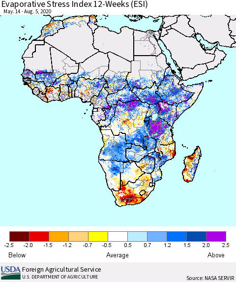 Africa Evaporative Stress Index (ESI), 12-Weeks Thematic Map For 8/3/2020 - 8/9/2020