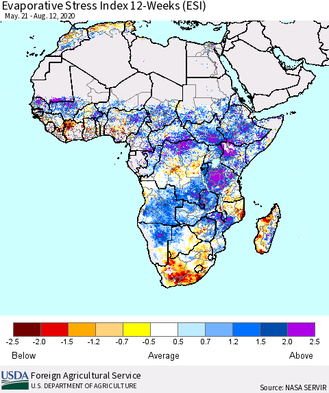 Africa Evaporative Stress Index (ESI), 12-Weeks Thematic Map For 8/10/2020 - 8/16/2020