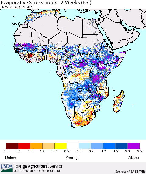 Africa Evaporative Stress Index (ESI), 12-Weeks Thematic Map For 8/17/2020 - 8/23/2020