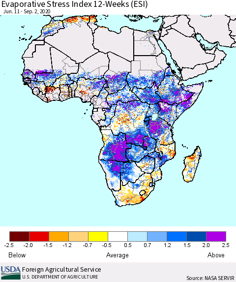 Africa Evaporative Stress Index (ESI), 12-Weeks Thematic Map For 8/31/2020 - 9/6/2020