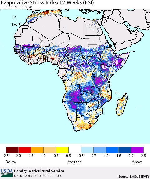 Africa Evaporative Stress Index (ESI), 12-Weeks Thematic Map For 9/7/2020 - 9/13/2020