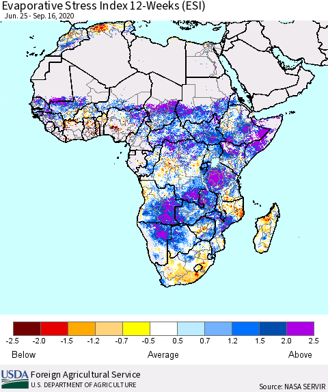 Africa Evaporative Stress Index (ESI), 12-Weeks Thematic Map For 9/14/2020 - 9/20/2020