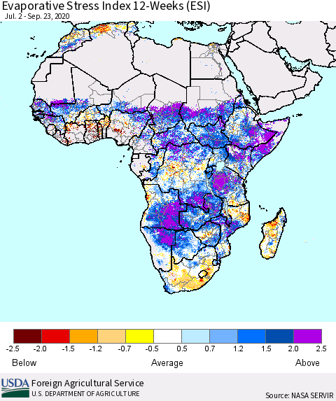 Africa Evaporative Stress Index (ESI), 12-Weeks Thematic Map For 9/21/2020 - 9/27/2020