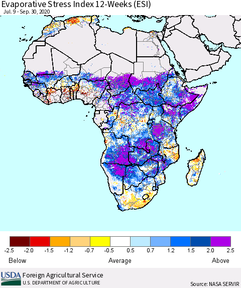 Africa Evaporative Stress Index (ESI), 12-Weeks Thematic Map For 9/28/2020 - 10/4/2020