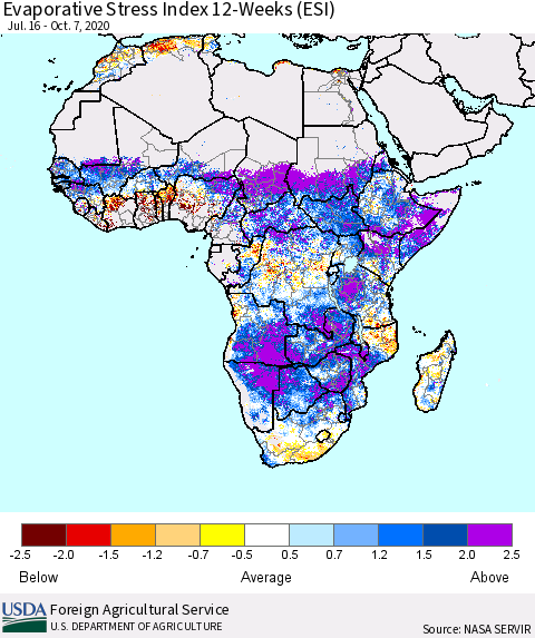Africa Evaporative Stress Index (ESI), 12-Weeks Thematic Map For 10/5/2020 - 10/11/2020
