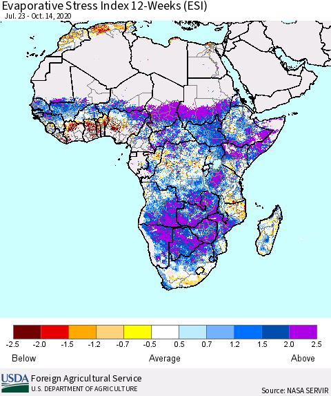 Africa Evaporative Stress Index (ESI), 12-Weeks Thematic Map For 10/12/2020 - 10/18/2020