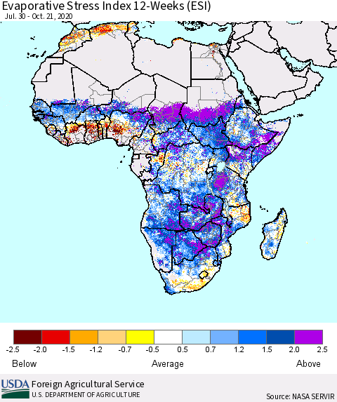 Africa Evaporative Stress Index (ESI), 12-Weeks Thematic Map For 10/19/2020 - 10/25/2020