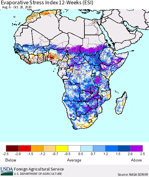 Africa Evaporative Stress Index (ESI), 12-Weeks Thematic Map For 10/26/2020 - 11/1/2020