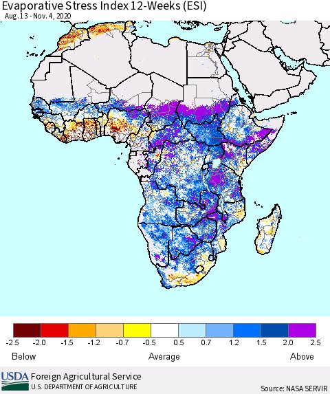 Africa Evaporative Stress Index (ESI), 12-Weeks Thematic Map For 11/2/2020 - 11/8/2020