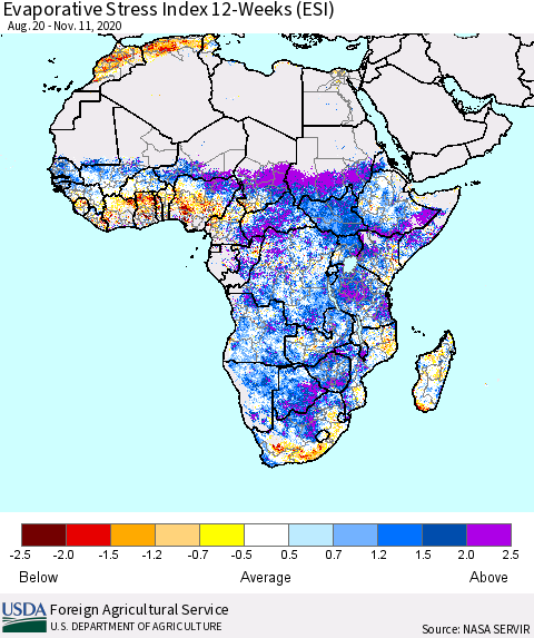 Africa Evaporative Stress Index (ESI), 12-Weeks Thematic Map For 11/9/2020 - 11/15/2020