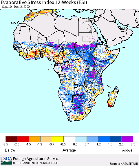Africa Evaporative Stress Index (ESI), 12-Weeks Thematic Map For 11/30/2020 - 12/6/2020