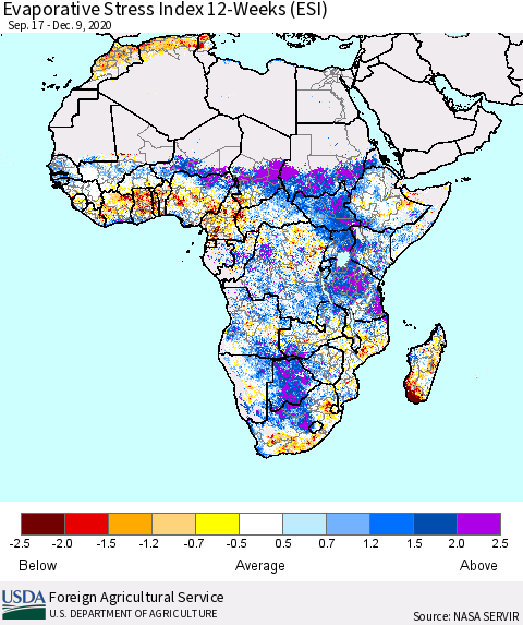 Africa Evaporative Stress Index (ESI), 12-Weeks Thematic Map For 12/7/2020 - 12/13/2020