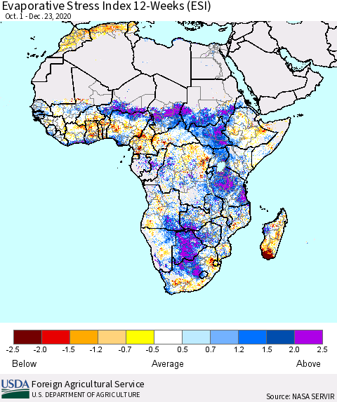Africa Evaporative Stress Index (ESI), 12-Weeks Thematic Map For 12/21/2020 - 12/27/2020