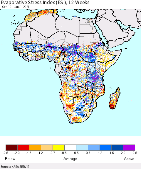 Africa Evaporative Stress Index (ESI), 12-Weeks Thematic Map For 12/28/2020 - 1/3/2021