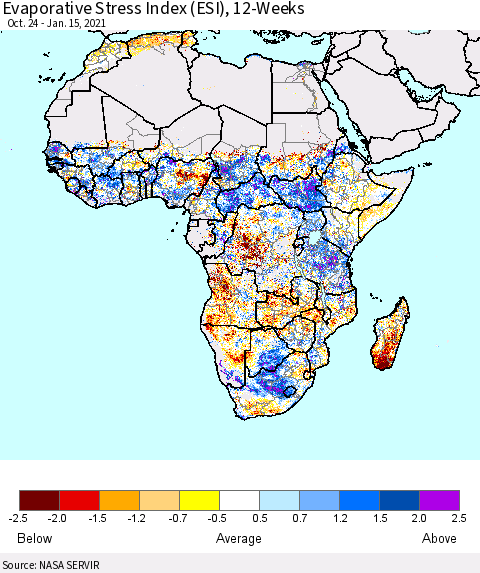 Africa Evaporative Stress Index (ESI), 12-Weeks Thematic Map For 1/11/2021 - 1/17/2021