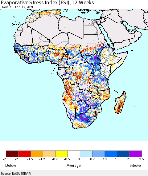 Africa Evaporative Stress Index (ESI), 12-Weeks Thematic Map For 2/8/2021 - 2/14/2021
