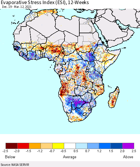 Africa Evaporative Stress Index (ESI), 12-Weeks Thematic Map For 3/8/2021 - 3/14/2021