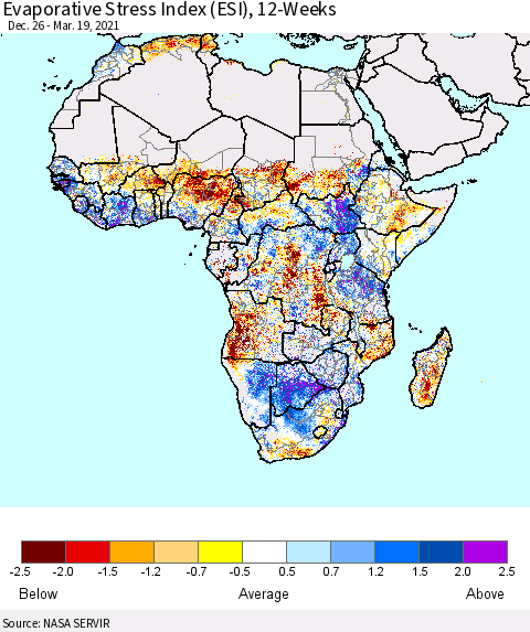 Africa Evaporative Stress Index (ESI), 12-Weeks Thematic Map For 3/15/2021 - 3/21/2021